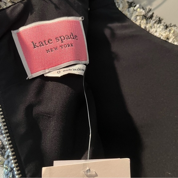 NWT Kate Spade Size 0 Party Tweed Dress Gray Gold Short Sleeves A-line $429 - Picture 7 of 7
